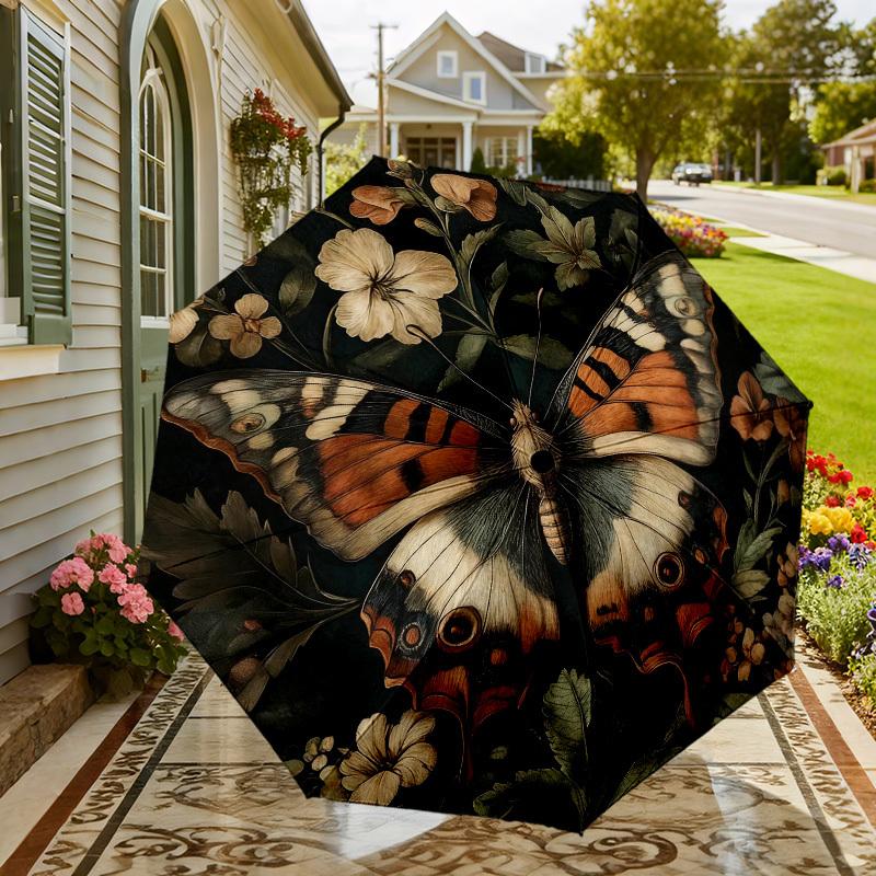 1pc Butterfly Flowers Automatic Folding Umbrella, Heavy Duty 8 Rib Iron Frame,  Suitable for Travel, Daily Use, Birthday, Decor Gift m0104090