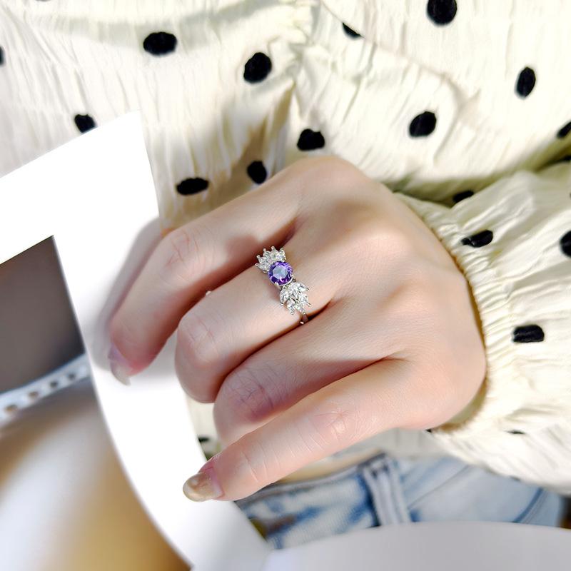 S925 Sterling Silver Ring Full Paved Natural Garnet/Olivine/Crystal Adjustable Jewelry for Women