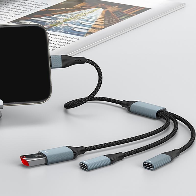 Type C Splitter Cable with 60W Charging and 480Mbps Data Transfer for Phones Tablets Laptops and More