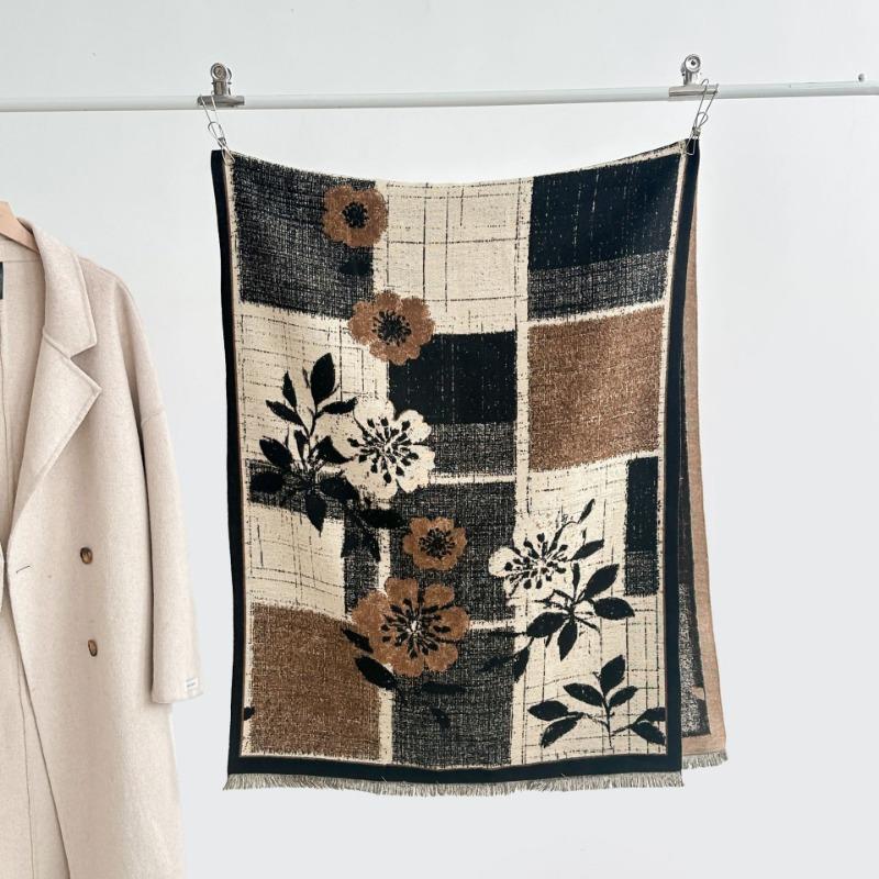Autumn and winter new double-sided color oil painting series imitation cashmere thickened warm scarf women's air conditioner shawl