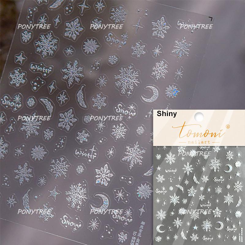Silver White Snowflake Rhinestone Star Love Lace Winter Chic Snow Shiny Chic Delicate 5D Nail Art Stickers Manicure Decals