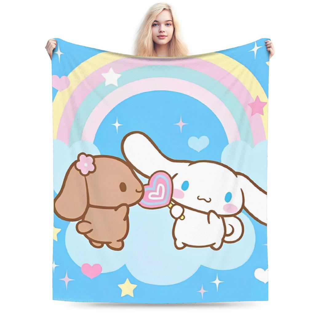 Pink Cinnamoroll Blanket Fleece Textile Decor Cute Cartoon Multifunction Ultra-Soft Throw Blanket for Home Travel Bedspread