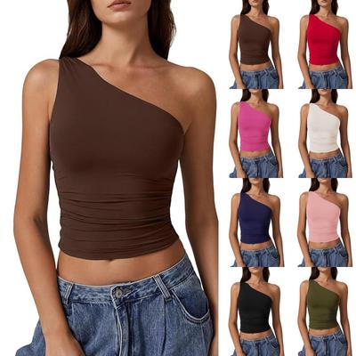 Women's Sleeveless One-Shoulder Slim Fit Sexy Tank Top