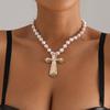 Punk Style Intarsed Cross Collarbo Chain Personalizowany Modny Nieregularny Naszyjnik z Pereł