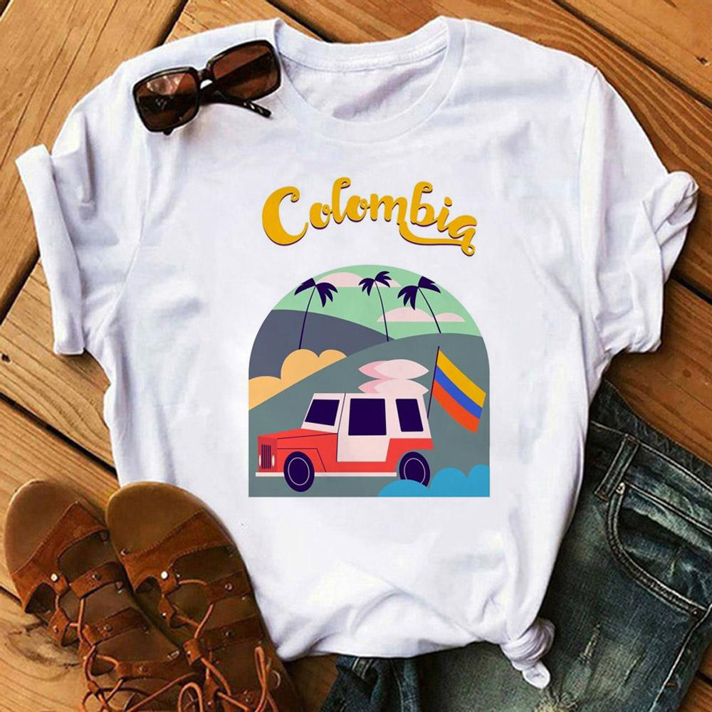 Colombia Top Unisex Tshirt Japanese Designer Style Short Sleeve Female Trendy Aesthetic Y2k Streetwear
