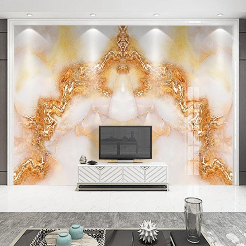 

Custom 3D Photo Wallpaper European Style Golden Jade Marble TV Background Wall Mural Painting Living Room Bedroom Papier Peint 200 cm(W) x 140 cm(H)