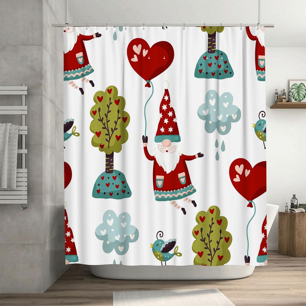 Verspieltes Zwergen-Valentinstags-Duschvorhang-Set mit Liebesballon-Muster Perfekt für Badezimmerdeko Geschenkideen!