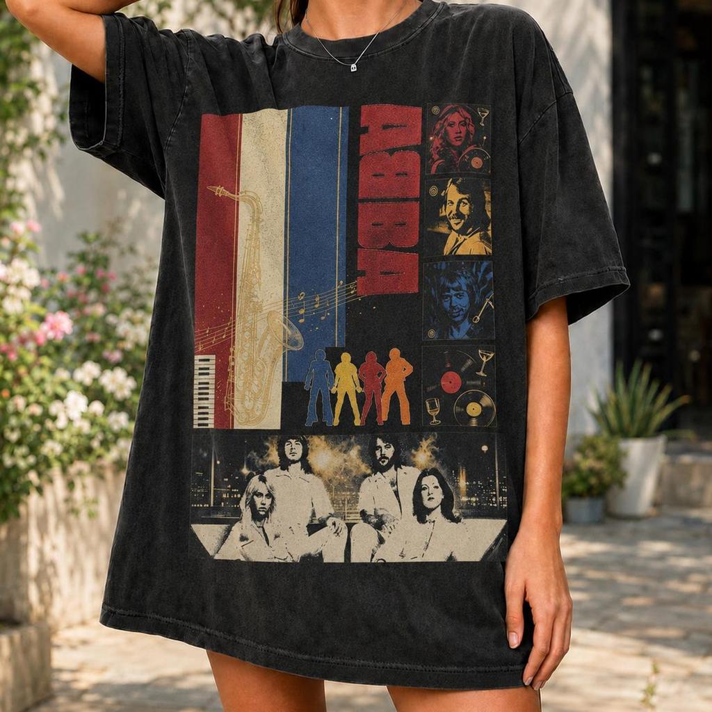 ABBA Shirt mens kids T-Shirt, Vintage Washed Graphic Tee, Retro Band T Shirt Oversized Music Shirt 70s Pop Fan Gift, Unisex Concert Tee