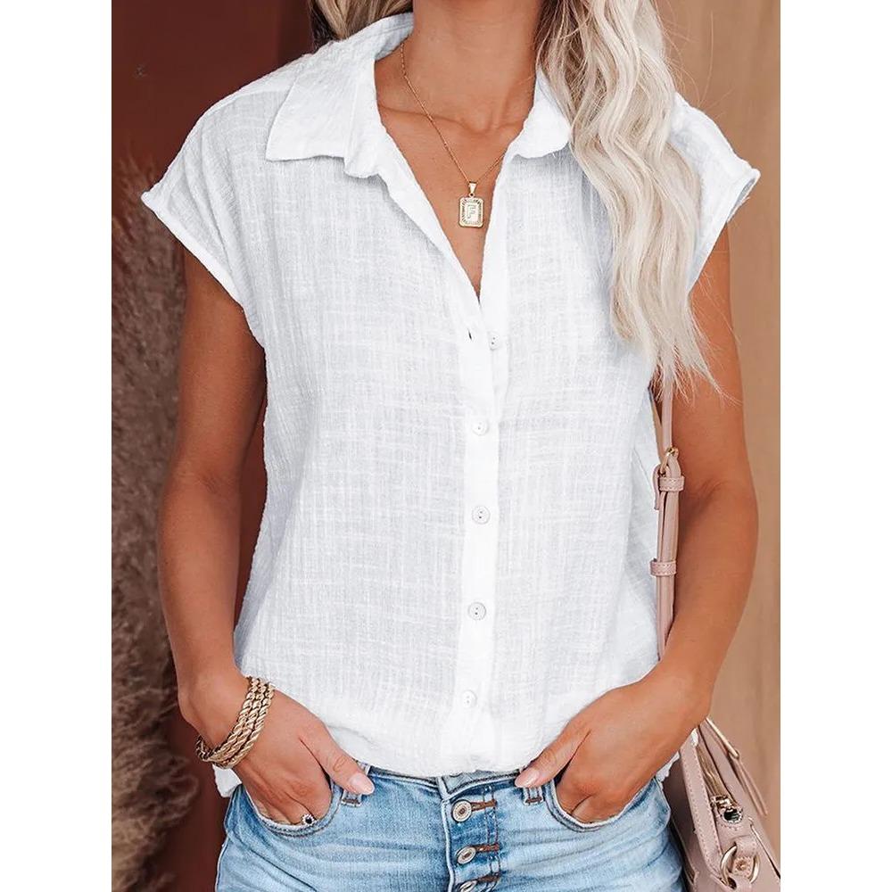 Casual Sleeveless Button-Up Lapel Shirt In Lightweight Solid Color Fabric