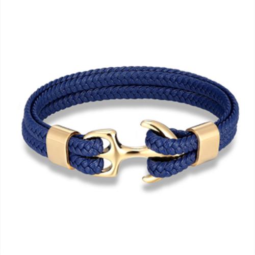 Leather Bracelet for Men Black Braid Multilayer Rope Chain Stainless Steel Anchor Male Jewelry Pulseras Gifts