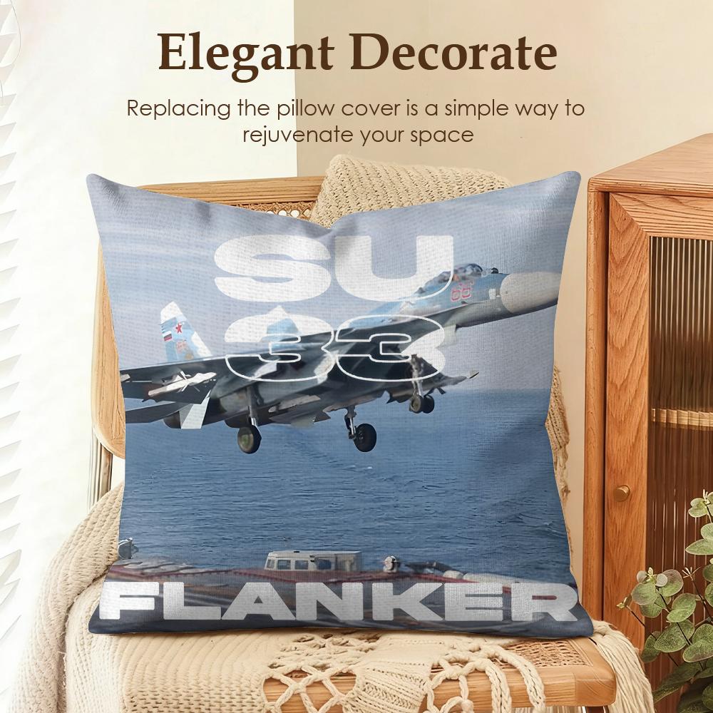Fighter Jet F35 22 B2 Su57 Cushion Cover Natural Linen Organic Fabric Double-Sided Printing Sofa Home Decor Gift Pillow Case