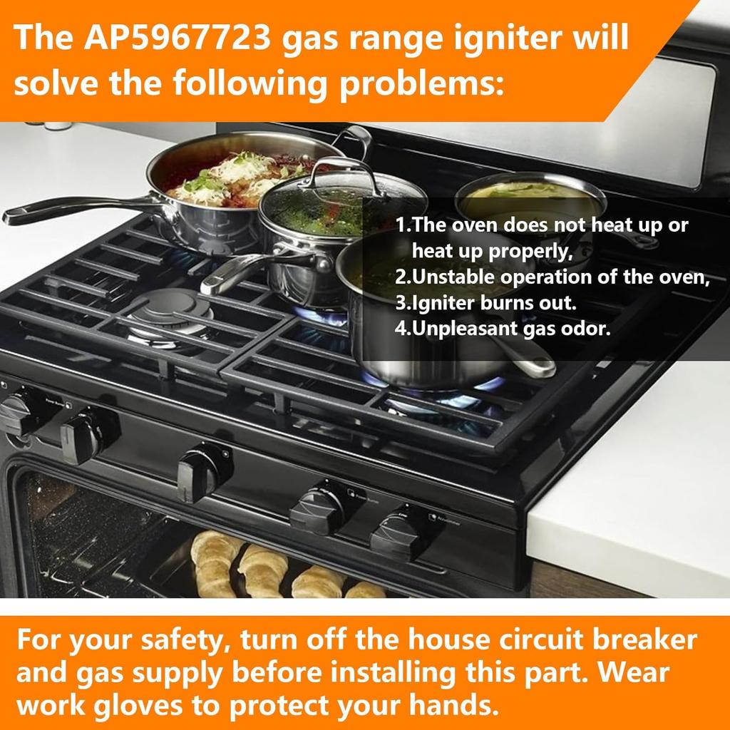 Oven Range Igniter Compatible with Samsung NX58M9420SS/AA Samsung NX58K3310SS/AA Samsung NX58K9852SG/AA Samsung NX58M6850SG/AA Ranges L