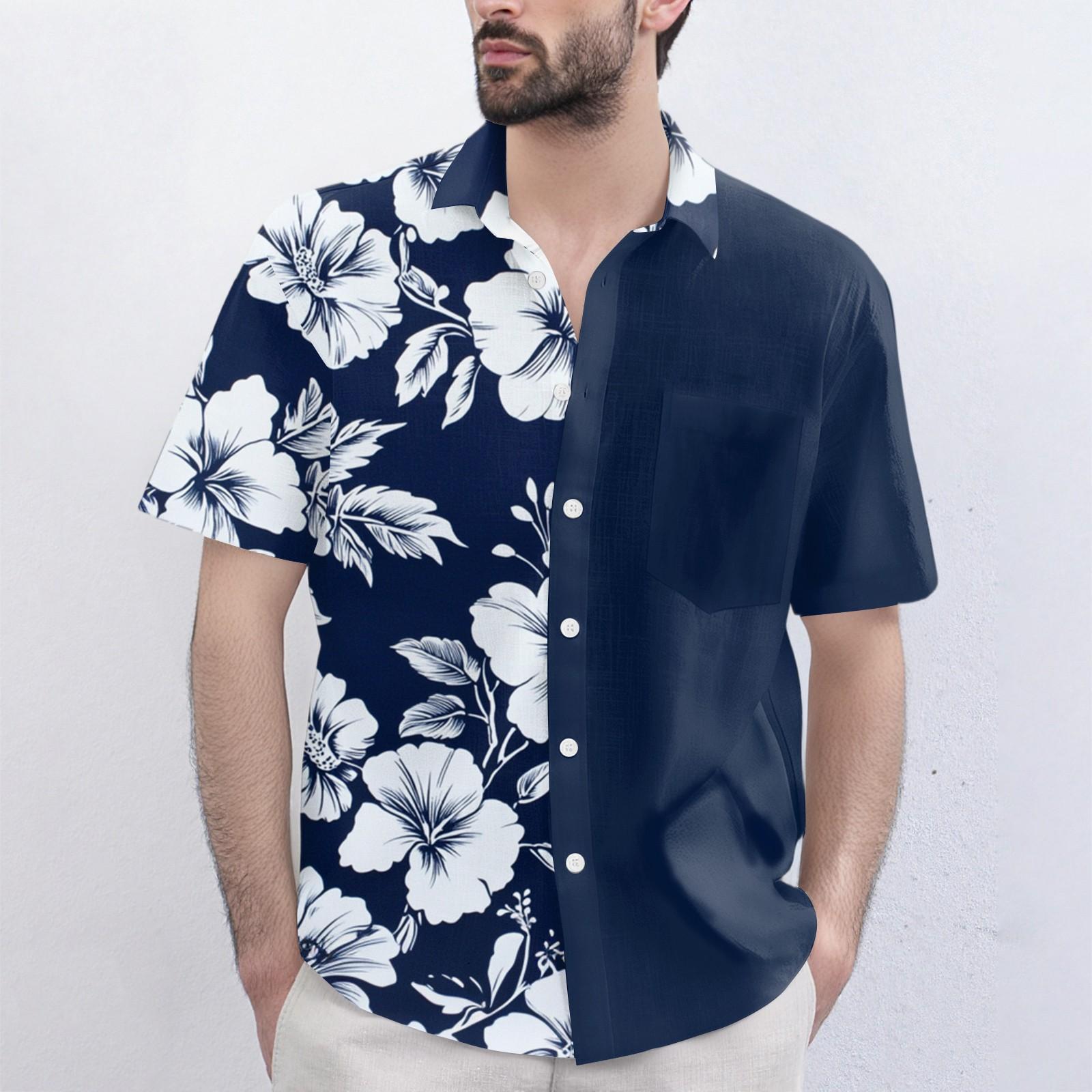 

Мужская модная, повседневная, свободная рубашка с коротким рукавом с лацканом и удобный топ на пуговицах XL тёмно-синий