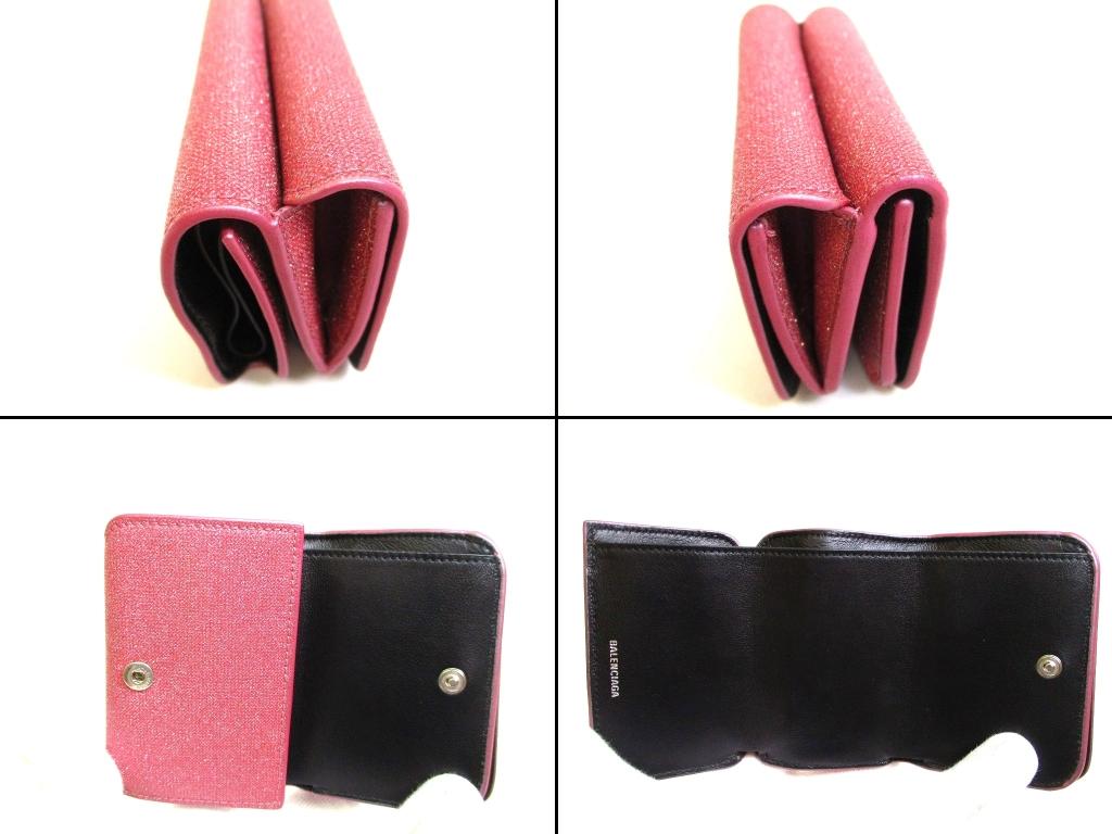 Authentic BALENCIAGA Glitter Pink Leather Trifold Cash Mini Wallet Purse #b183 Open box