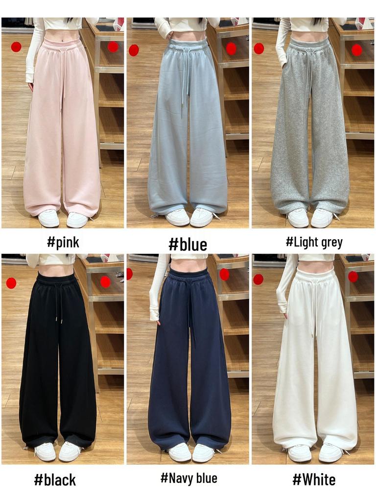Women's Pink Wide-Leg Knife Pleat Sweatpants - Spring 2026 Korean Style, High Waist, Slimming Petite Fit