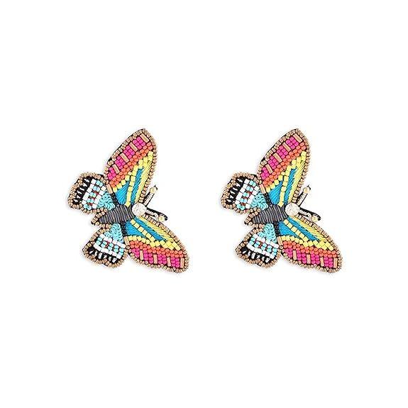 Multicolor Beaded Contemporary Butterfly Studs Earring For Women
