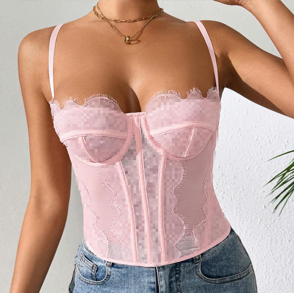 Spicy Girl See-Through Lace Trim Corset Camisole