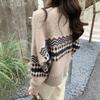 Korean vintage print loose sweaters outer wear spring autumn women's clothing knitted cardigan top sweater cardigan jacket women