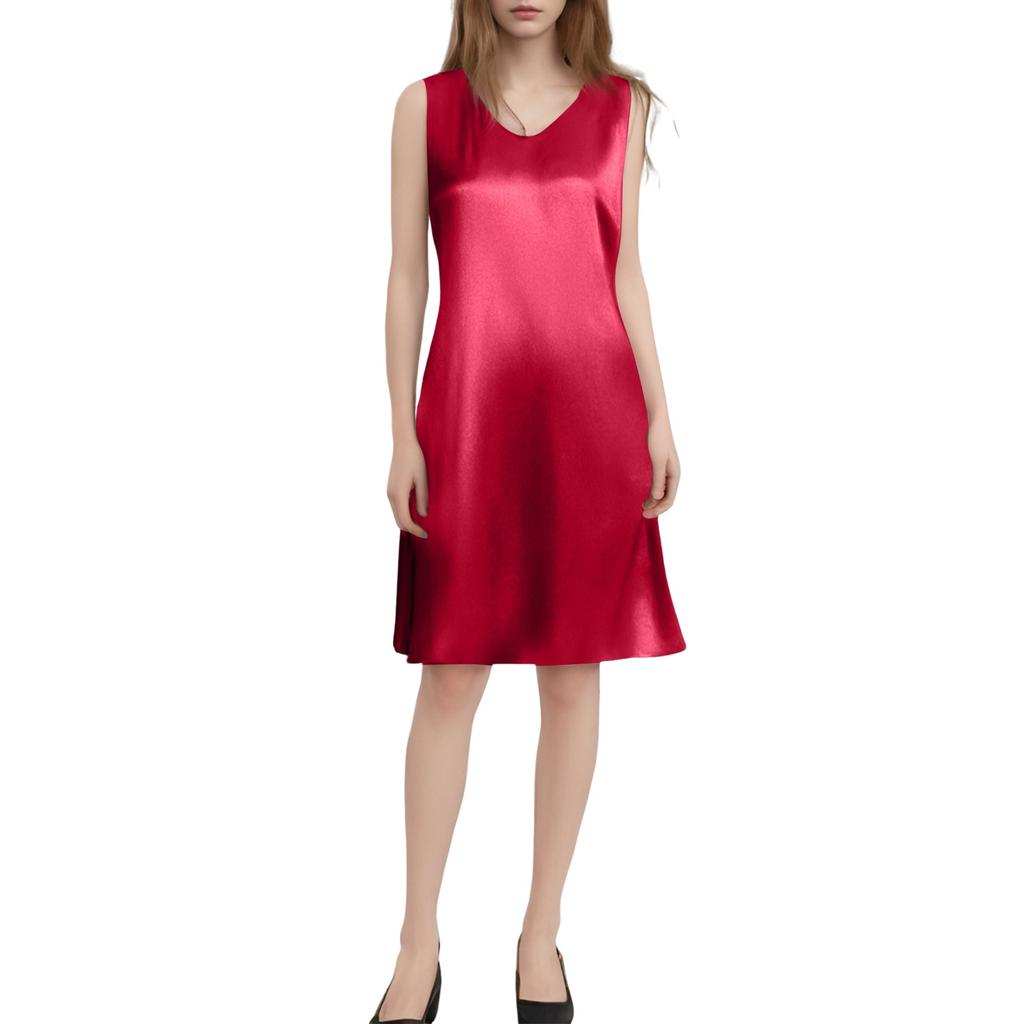 Women's Dress Satin Long Knee Length Summer Large Size Solid Color V-Neck Skirt