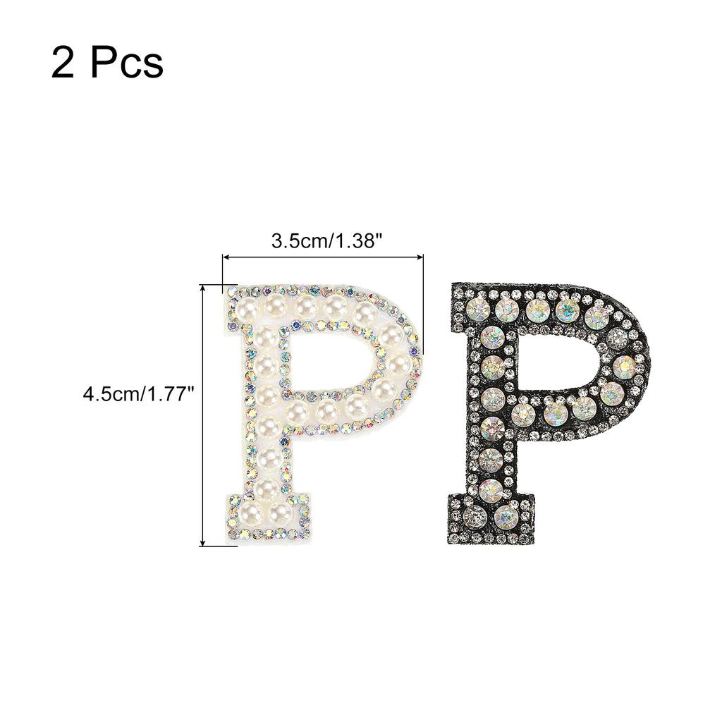 2pcs Iron On Patch Decorative Glitter Pearl Applique Rhinestone English Letter for Clothes Applique DIY Handmade Bag Hat Jeans