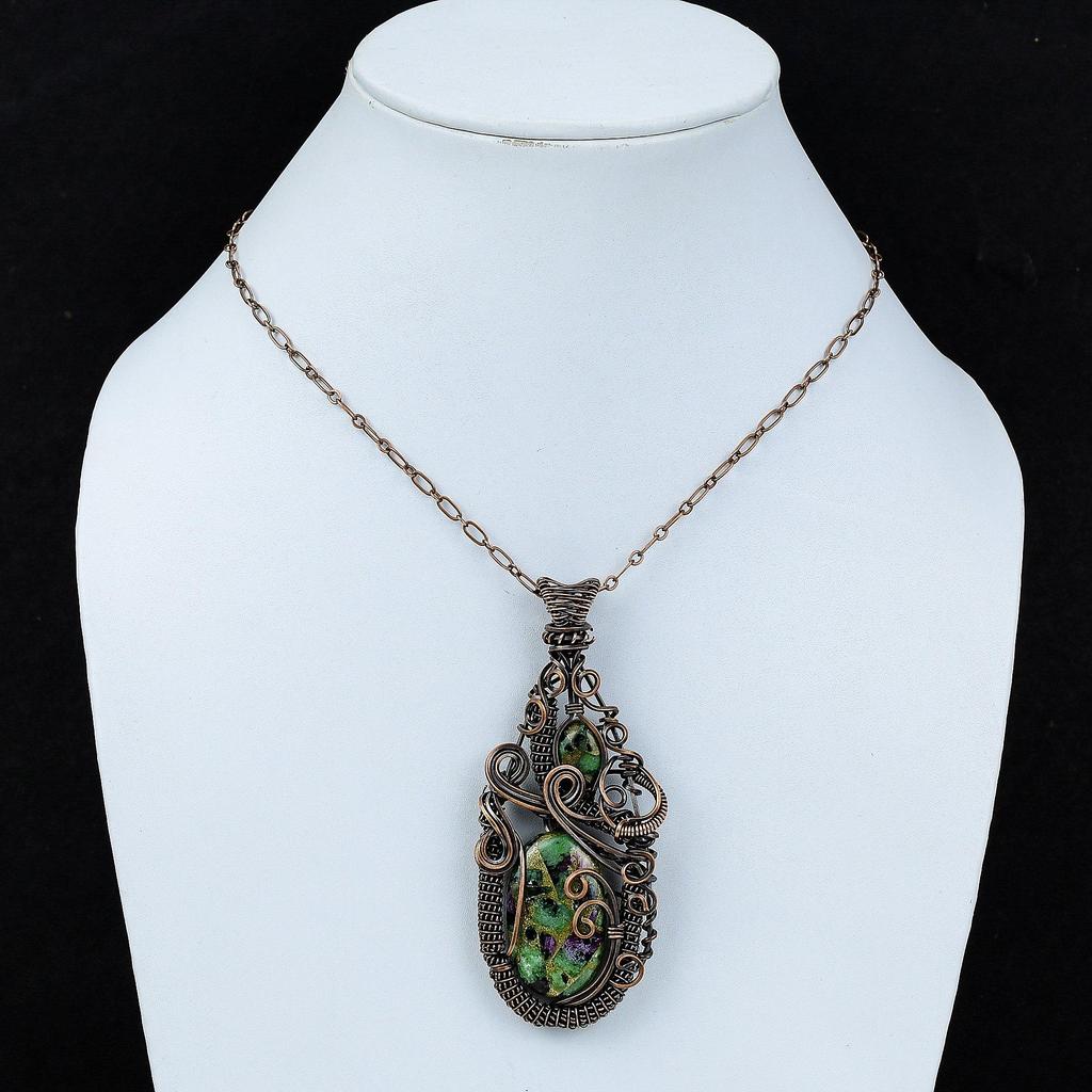 Kupfer Rubin Zoisit Anhänger Kupferdraht gewickelt Anhänger Handgefertigter Schmuck Edelstein Anhänger Rubin Zoisit Kupfer Schmuck Besonderes Anlass Geschenk