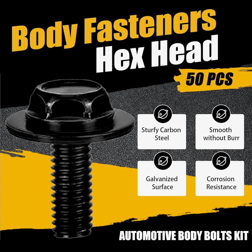 M6-1.0 Body Bolts & U-Nut Clips Kits,Hex Head Automotive Body Fender Bolts Kit Replacement for Most Cars Engine Cover and Bumper Fender Liner (30)