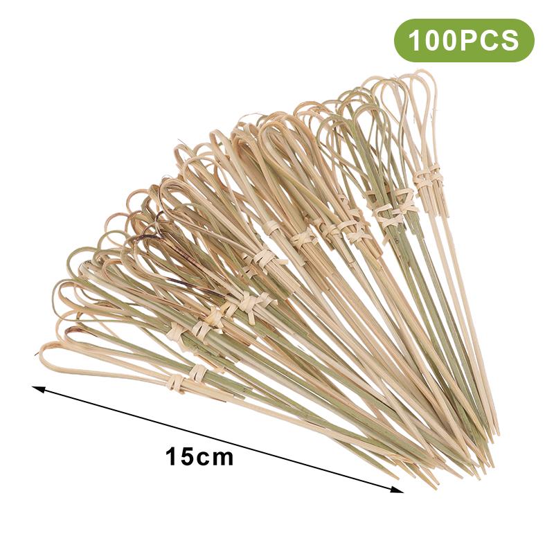 100Pcs Bamboo Skewers Barbeque Bar Tool Kitchen Cocktail Picks Disposable Bamboo Knot Skewers Fruit Forks Stick For Home Party