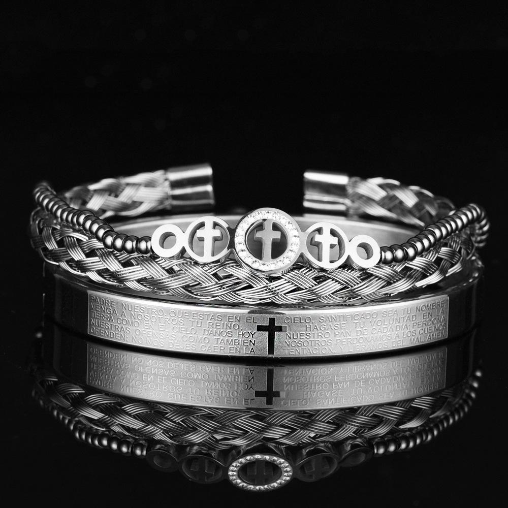 

2026 Fashion Trend Round Cross Pendant Bracelet 3 Piece Set Bracelet 19CM