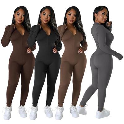 2024 Autumn/Winter Milk Silk Casual Zip-Up Sport Jumpsuit