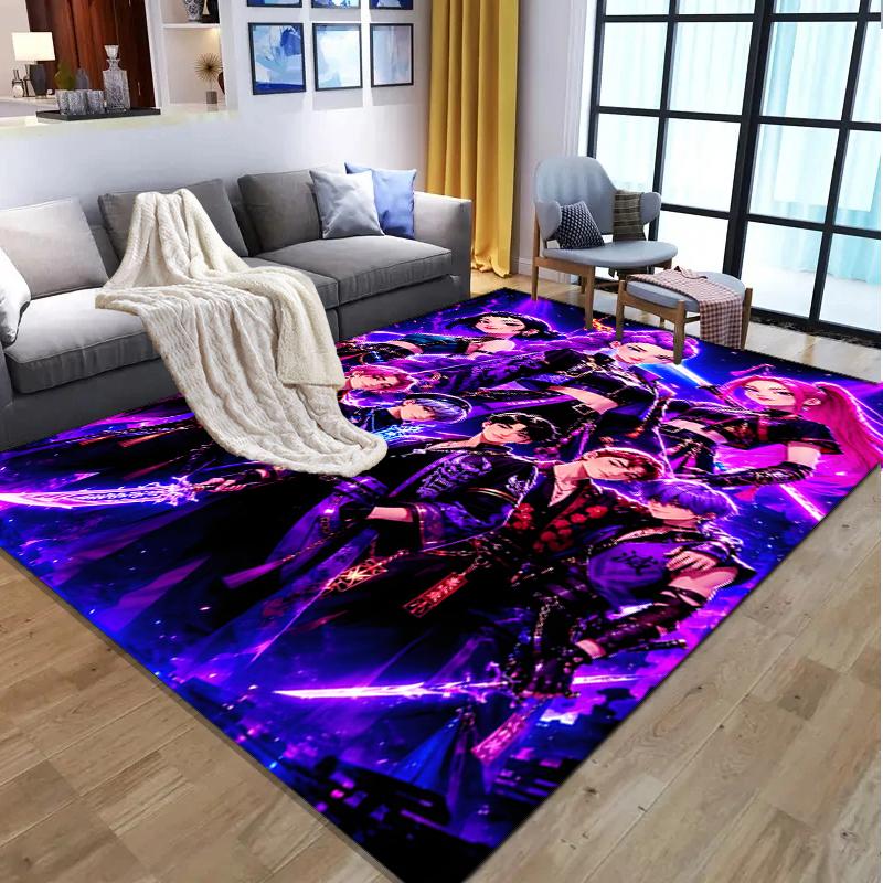 KPop Dämonenjäger Muster Teppich, Innen-/Außenmatte, für Picknick, Spielzimmer, Schlafzimmer, Büro, Wohnzimmer, Heimdeko Teppich, Geburtstagsgeschenk