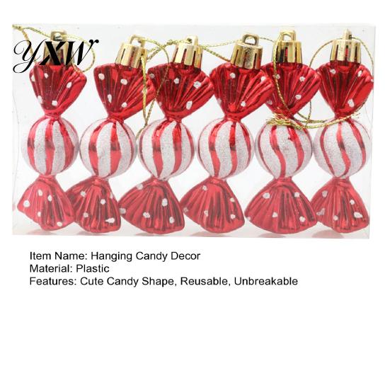 High-quality Plastic Hanging Candy Ornament 6Pcs/Box Christmas with Lanyard Unbreakable Reusable Electroplating Festive Decorations Holiday Decoration