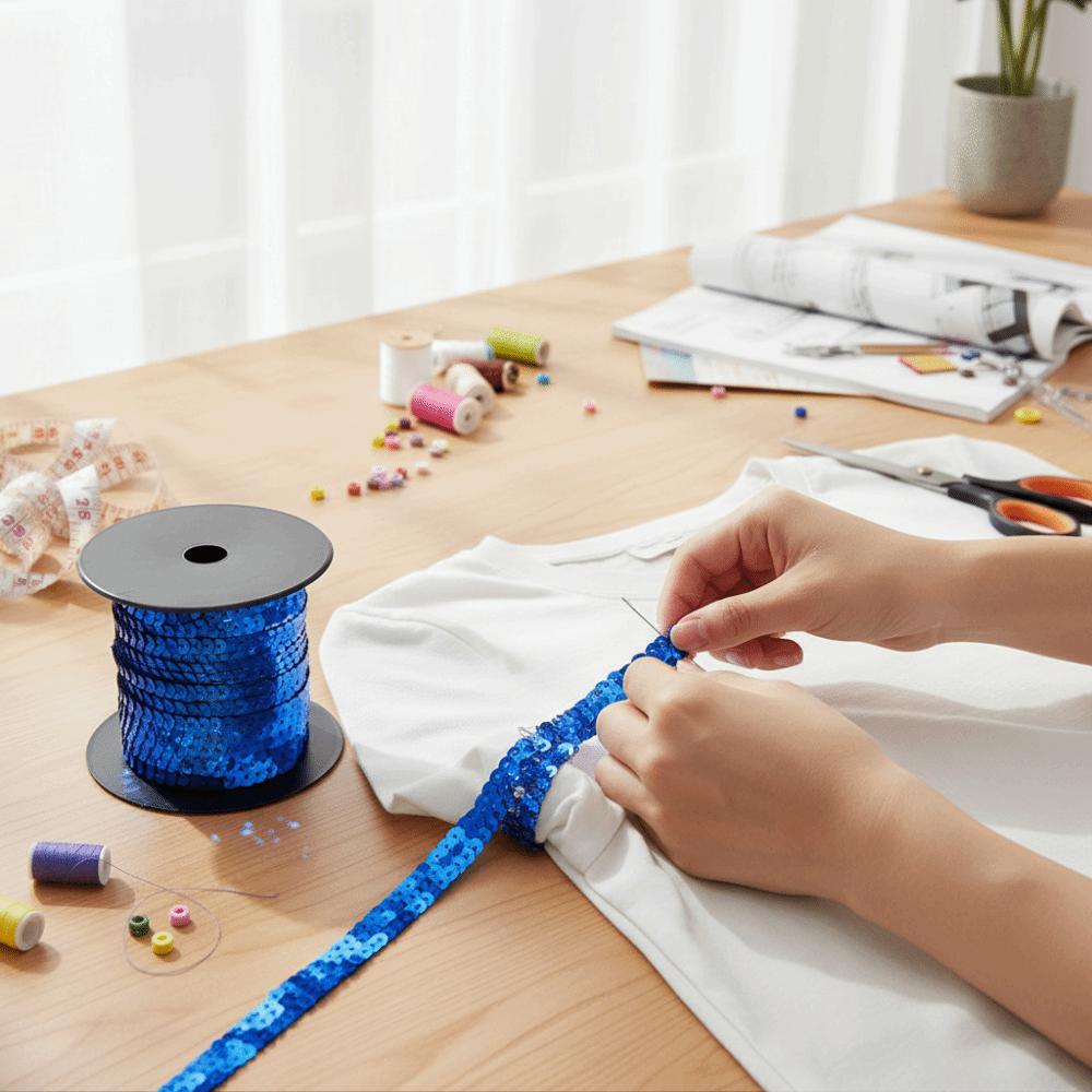 

1PCS 6mm Wide Sequin Trim Flat Round Paillette Ribbon DIY Sequin String Costumes синий