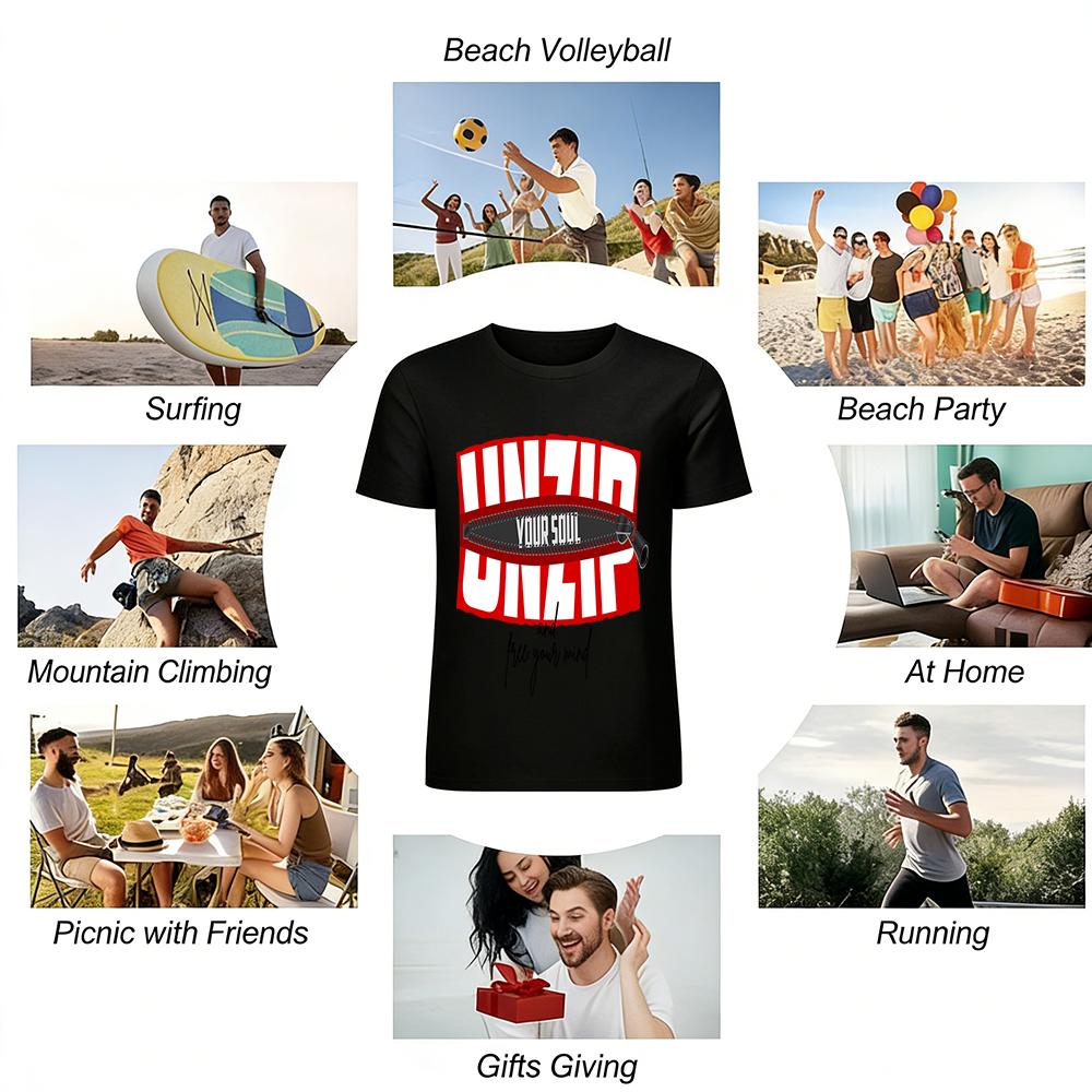 Unzip Your Soul Free Your Mind Slogan Graphic Casual Tee Pure Cotton T-shirt
