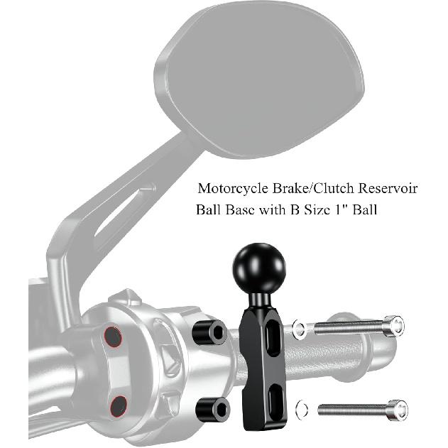 BRCOVAN Aluminum Alloy Mount Base With 1'' TPU Ball For Motorcycle Brake/Clutch Reservoir Compatible With RAM Mounts B Size 1'' Ball Double Socket