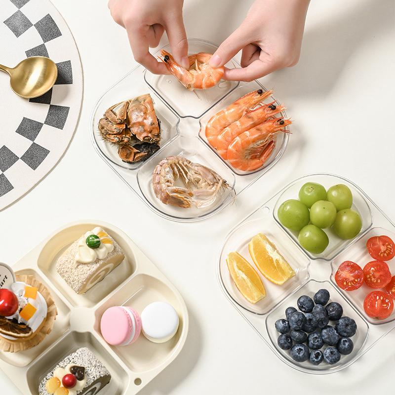 Divided Plates Anti-Scalding Fruit Plate 4 Compartment Food Dinner Plate Tray Multifunctional Divided Serving Tray