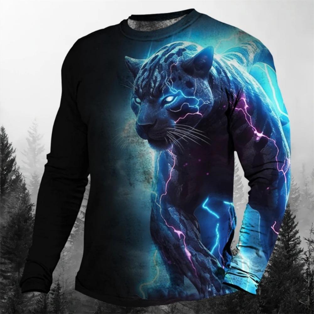 Cool Animal The Leopard 3d Print Men's O-Neck Long Sleeve T-shirt