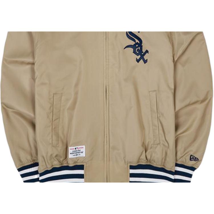 New Era Letter Logo Embroidered Striped Baseball Jacket Unisex jackets Khaki 13546437