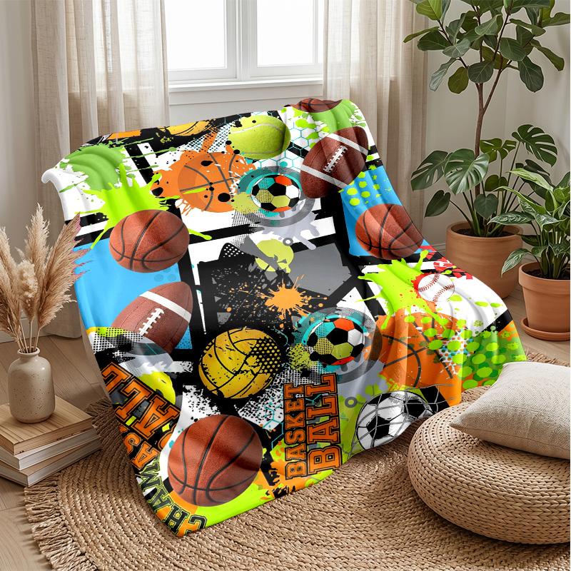 Sports Ball Collage Theme Blanket Lightweight Warm Flannel Blanket Decorative Throw Blanket for Home Decoration
