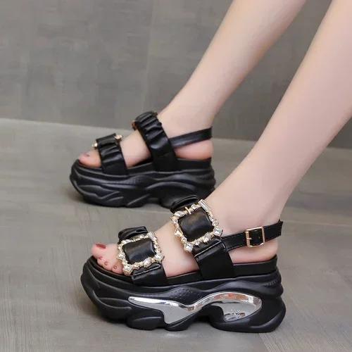

Summer High Platform Women Sandals Buckle 9CM Wedges Bling Shoes Fashion 2025 Outside Chunky Sandals Beach Casual Slides Woman 34