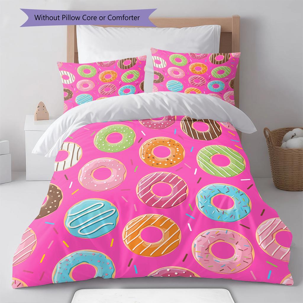 Donuts Pattern Bedding Quilt Set Quilt Cover Pillowcase Home Decoration Gift (1 * duvet cover + 2 * pillowcase, without core)