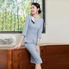 Women's Sky Blue 3/4 Sleeve Blazer Suit Set