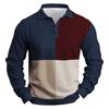 Men's Casual Loose Colorblock Print Lapel Button Long Sleeve Top