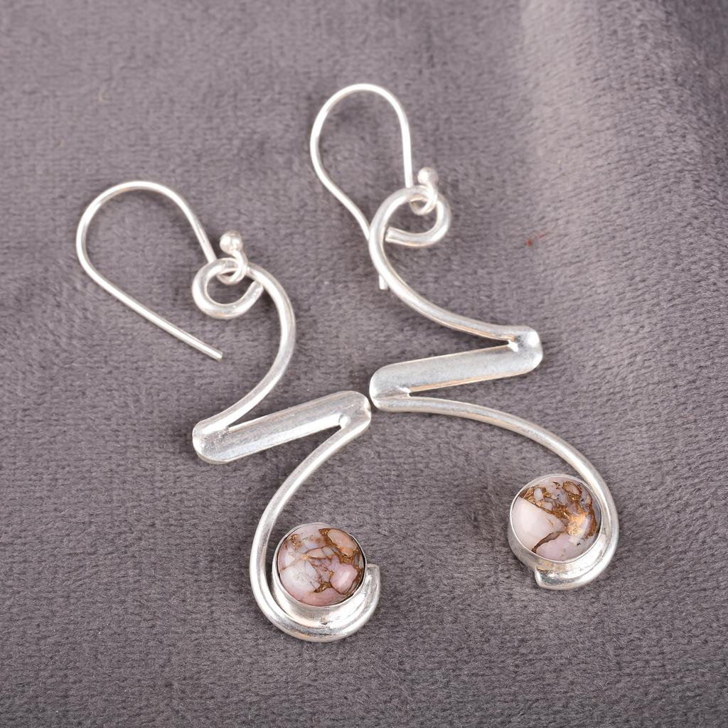 Pink Opal Turquoise Gemstone Jewelry, 925 Solid Sterling Silver Earrings, Opal Silver Earrings Balancing Jewelry For Gift