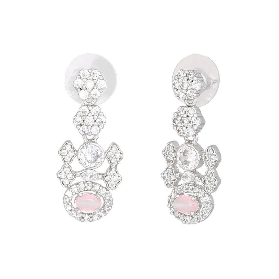 Pendientes colgantes con piedra rosa menta bañados en rodio Estele para mujer