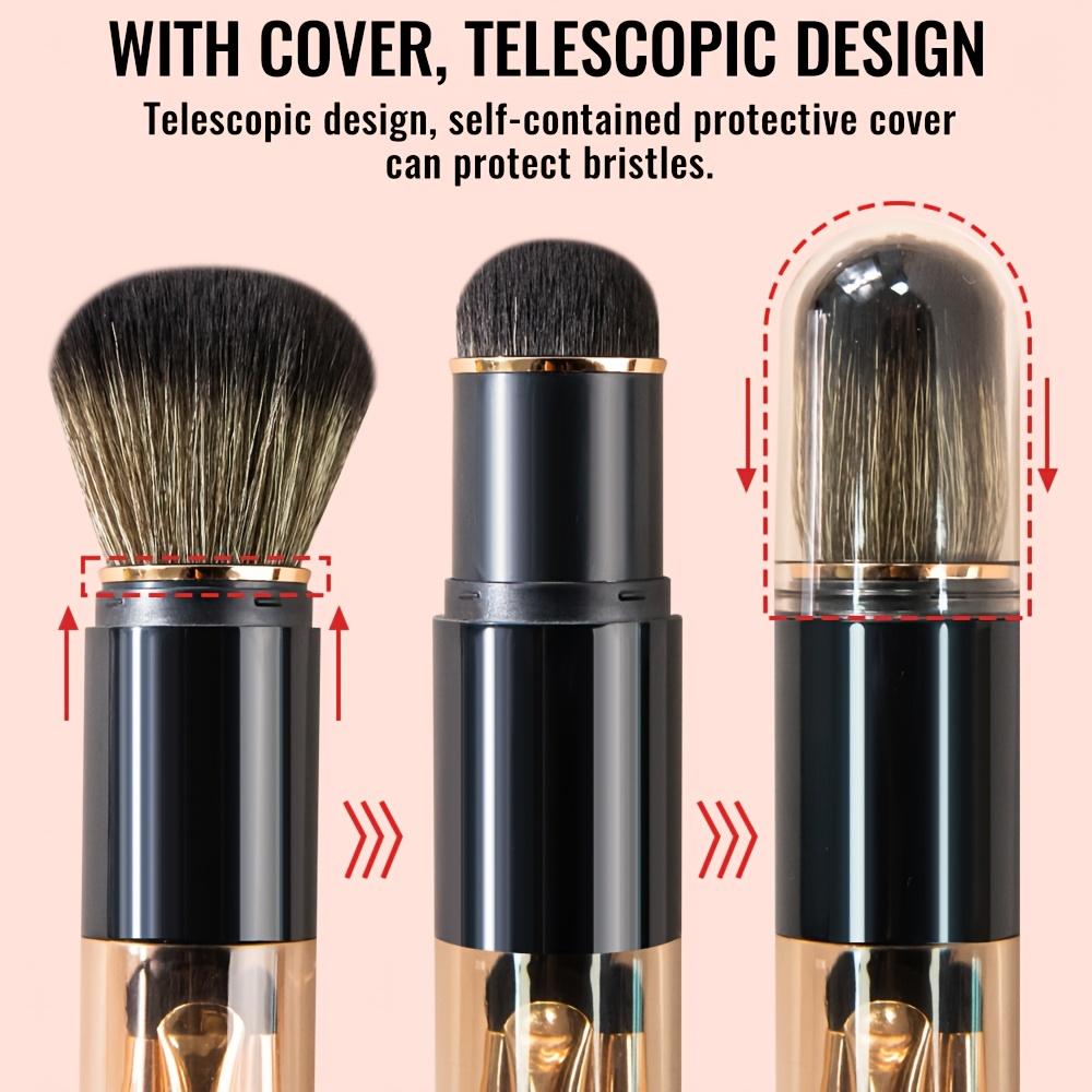 6-in-1 Retractable Makeup Brush Set Portable -Shaped Storage Kit with Retractable Blush Brush Hidden Angled Foundation Brush