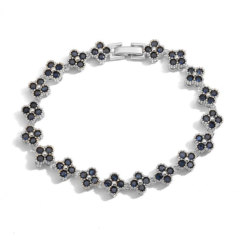 Fashion Design Luxury Jewelry 18K Gold Colorful Zircon Four Leaf Clover Bracelet Necklace Jewelry Luxury Four Leaf Clover Set