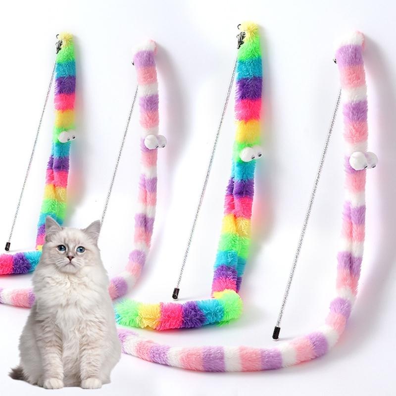 2 Pieces Cats Toy Wand Teaser with Bell Plush Strip Toy Interactive for Indoor Cats Gift for Kitten Playing Exercisin