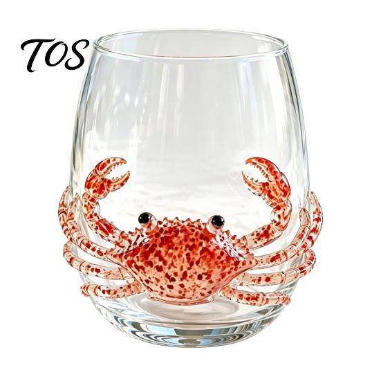Elegant Seaside Drinking Glass Octopus Tumbler, 350ml Stemless Wine Glass, Whale Dolphin Turtle Unique Marine Life Gift Sea Creature Cup, Handcrafted