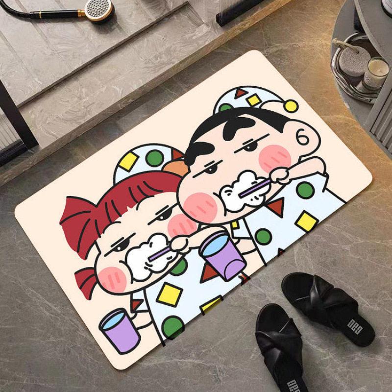 Alfombra de baño de tierra de diatomeas con dibujos animados de Crayon Shin-Chan, superabsorbente, antideslizante, para baño, inodoro, entrada, uso do