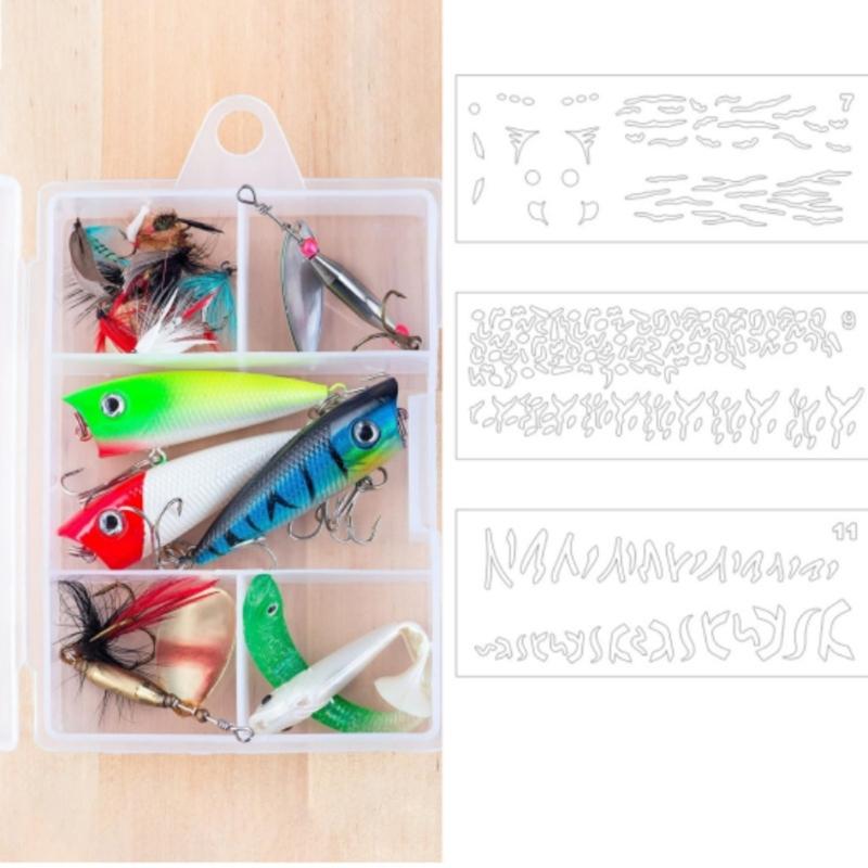 6 Stück Angelköder-Schablonen Waschbares PVC Zeichenschablonen zum Malen Handgefertigte Fischköder Scrapbooking Verzierungen
